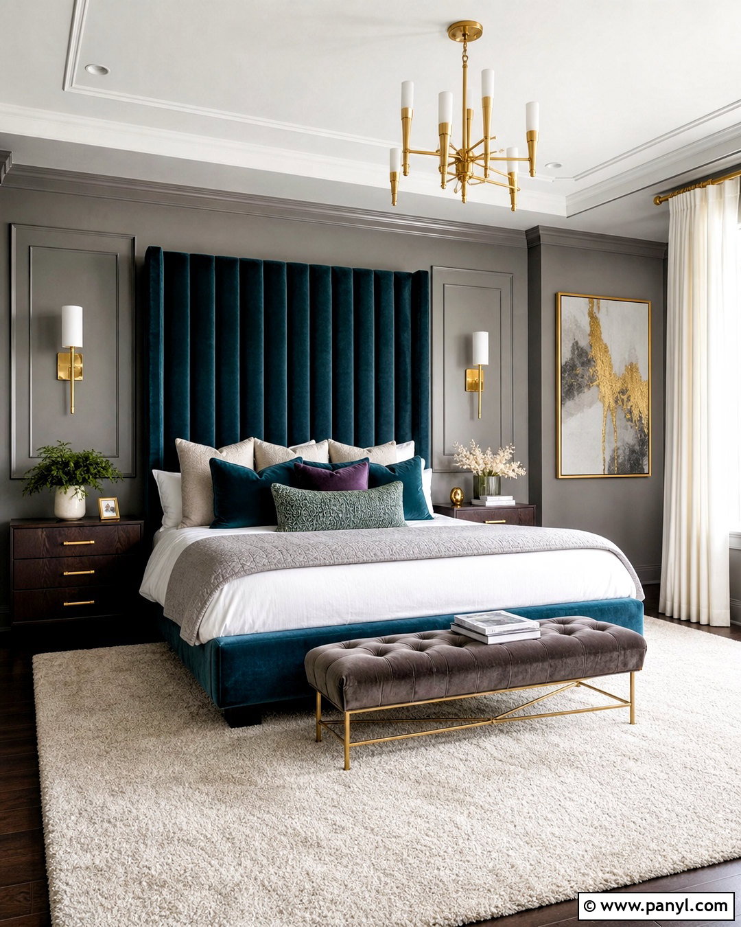 Luxury Gray Bedroom With Velvet And Brass - 20 gray walls bedroom ideas