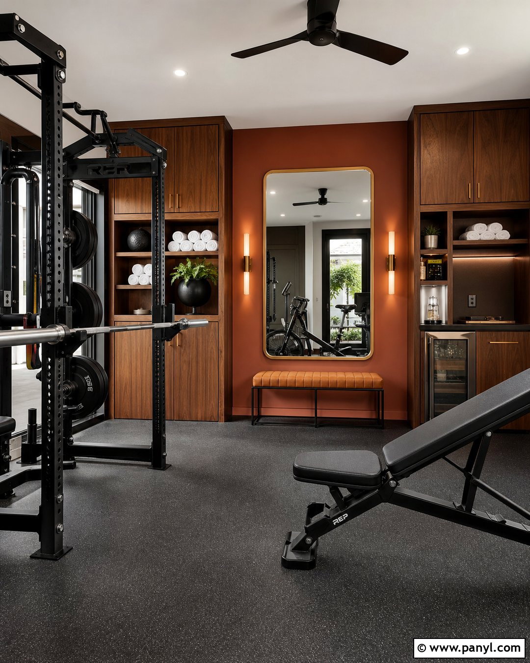 Luxury Orange Home Gym - 20 Orange Accent Wall Gym Ideas