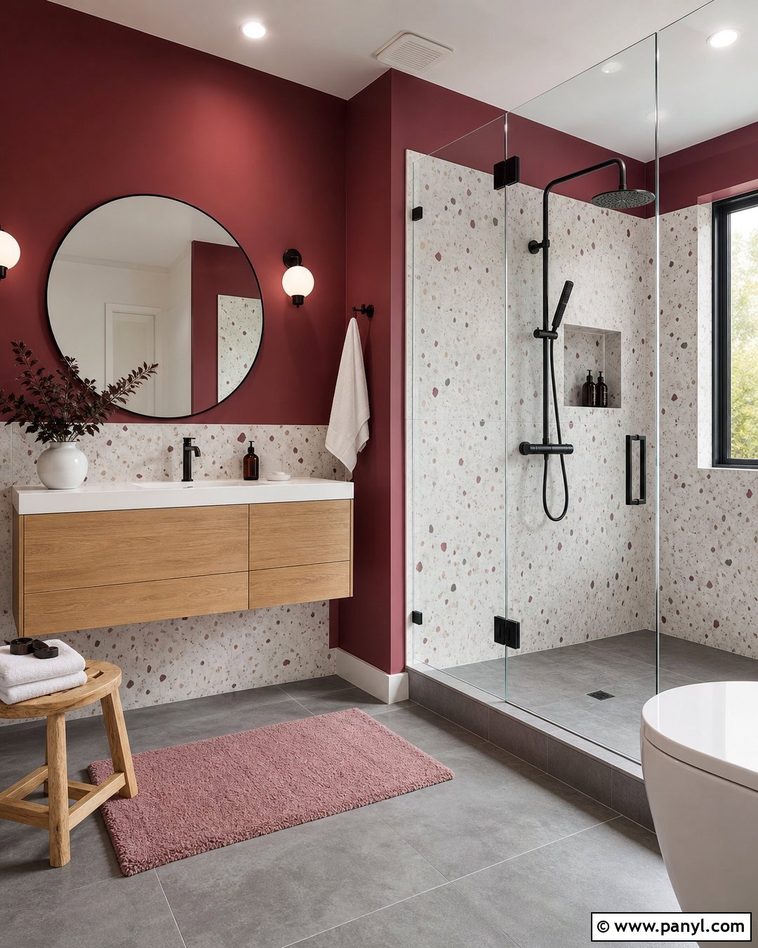 Magenta Bathroom Walls With Terrazzo Tile - 35 Magenta Walls