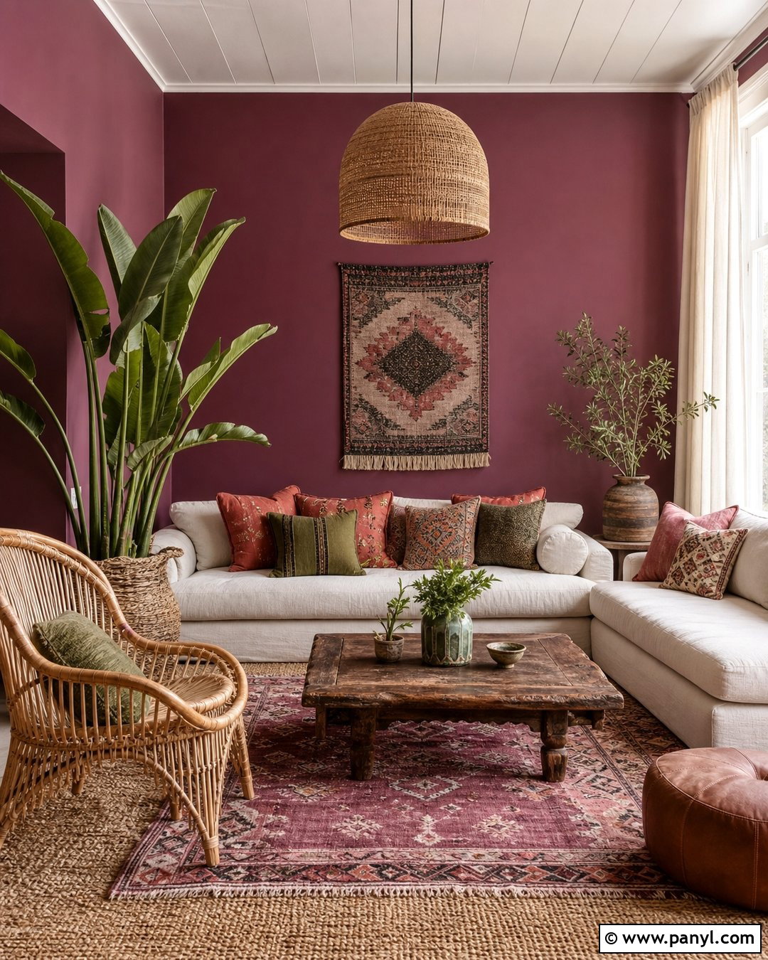 Magenta Boho Living Room Walls - 35 Magenta Walls