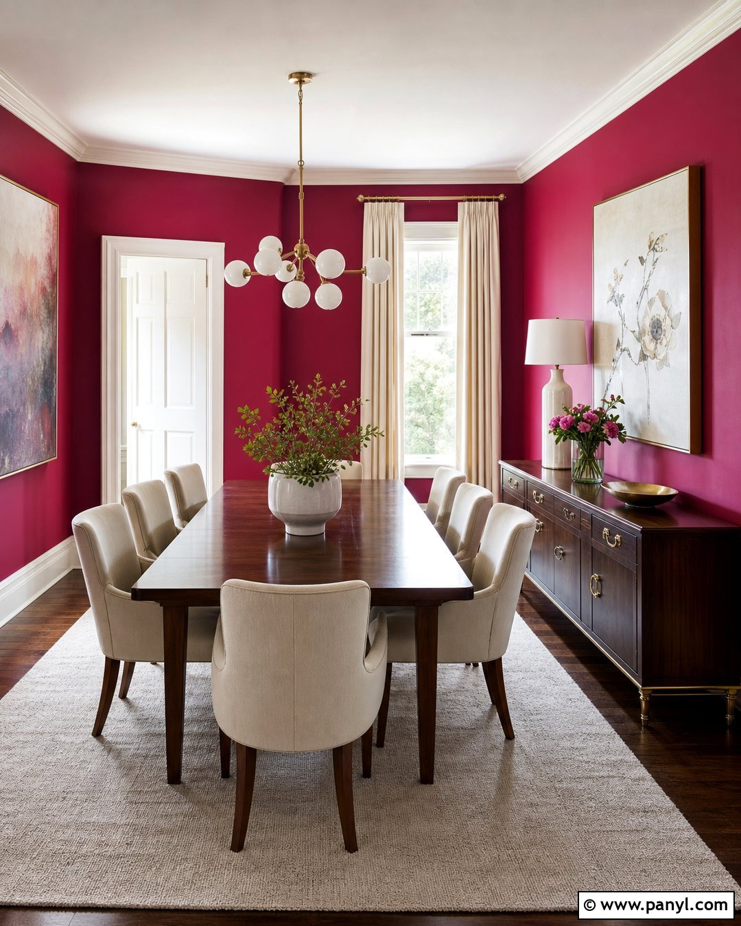 Magenta Dining Room Walls With Walnut Furniture - 35 Magenta Walls