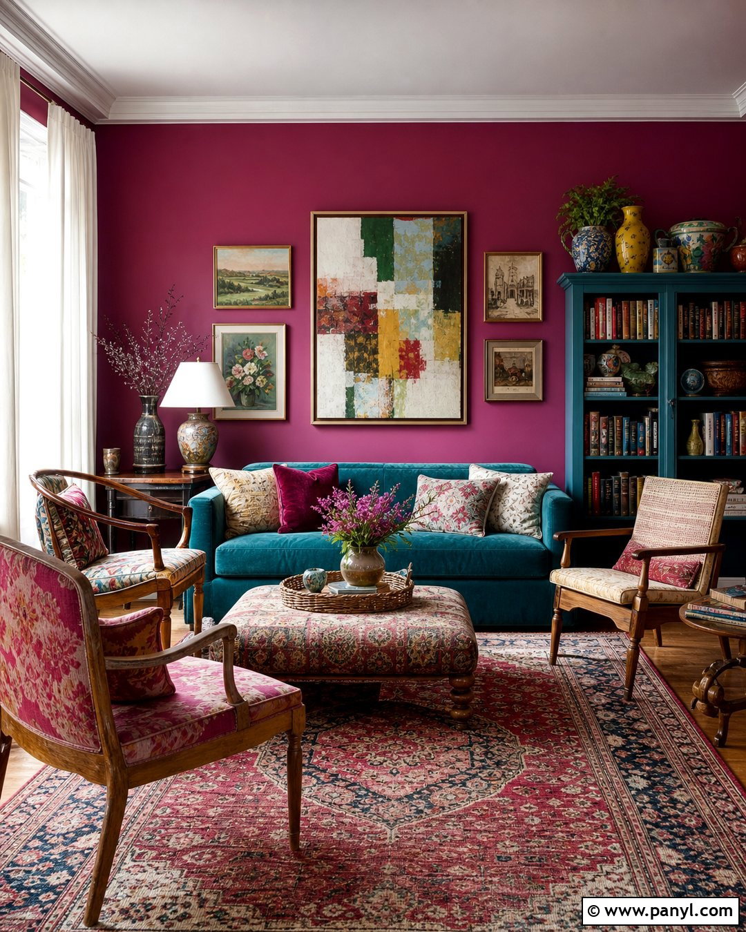 Magenta Eclectic Living Room Walls - 35 Magenta Walls
