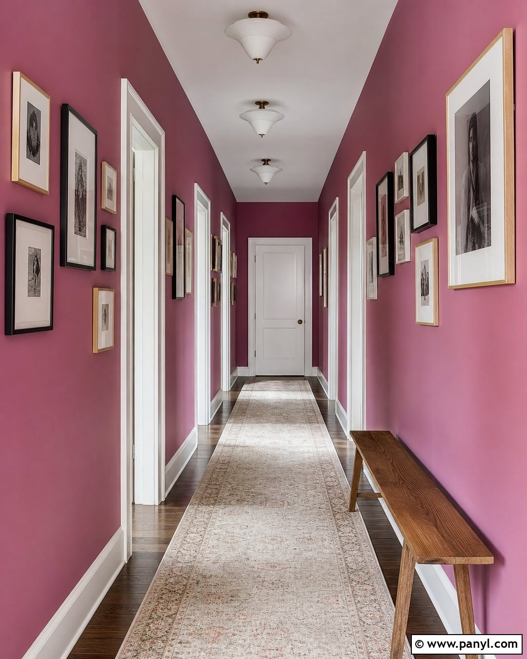 Magenta Hallway Walls With Gallery Frames - 35 Magenta Walls