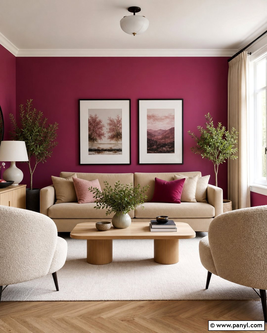 Magenta Living Room Walls With Beige Furniture - 35 Magenta Walls