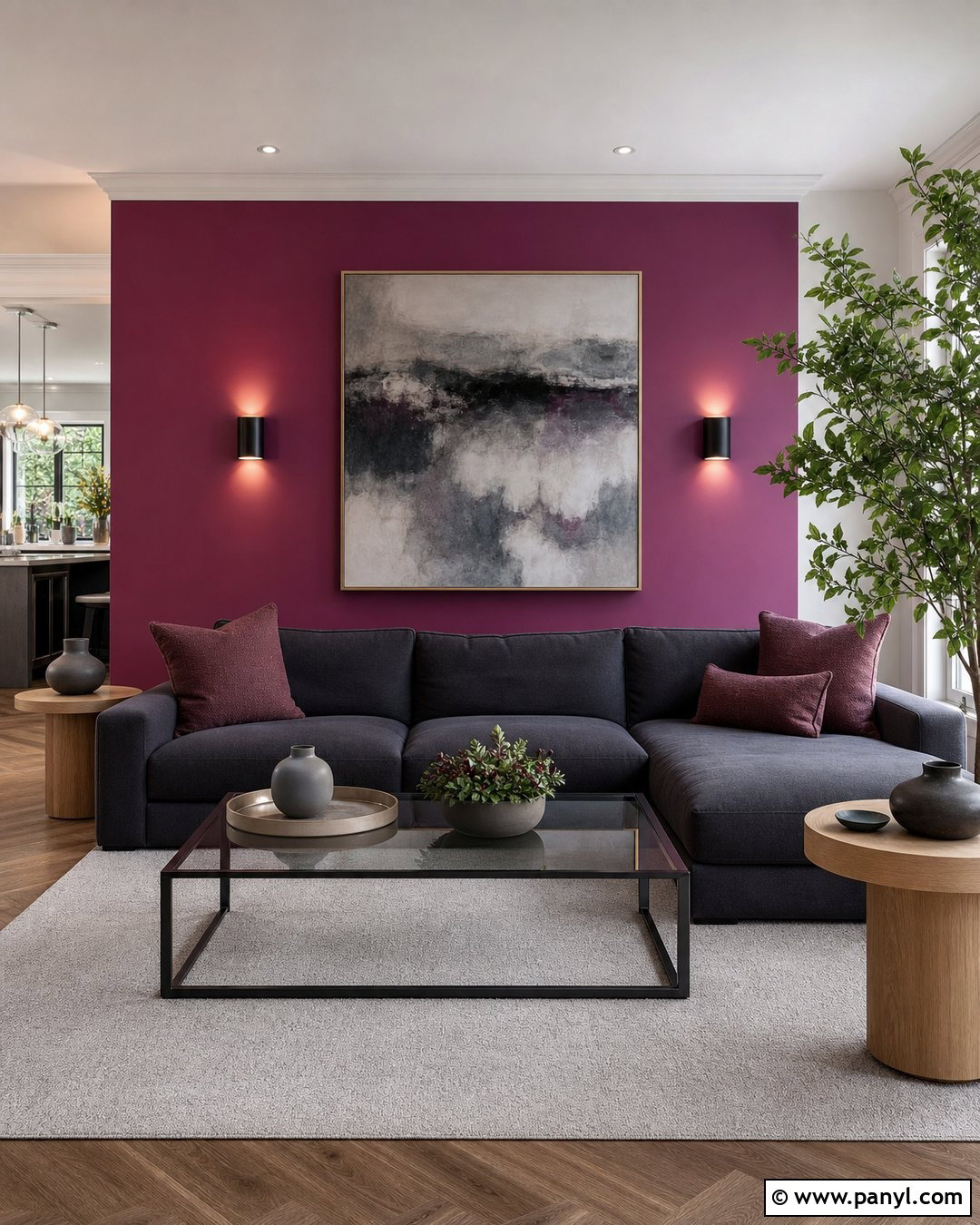 Magenta Living Room Walls With Charcoal Decor - 35 Magenta Walls
