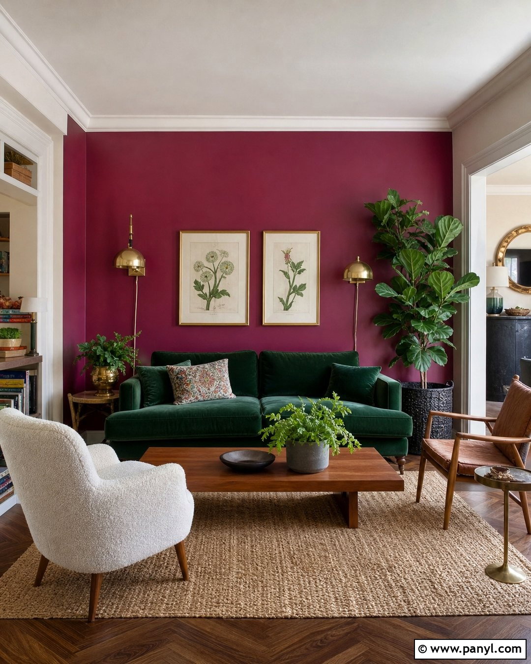 Magenta Living Room Walls With Green Sofa - 35 Magenta Walls