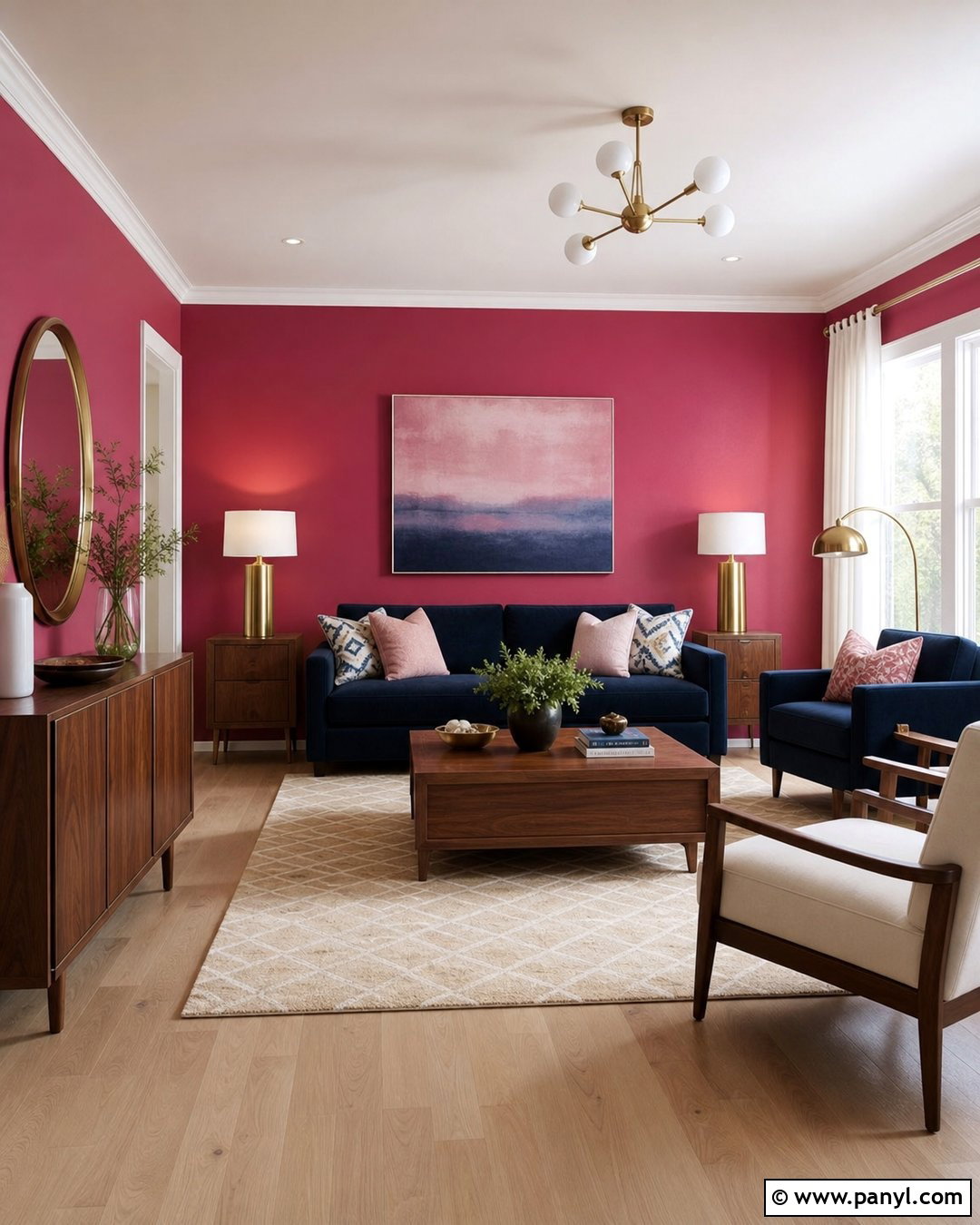 Magenta Living Room Walls With Navy Furniture - 35 Magenta Walls