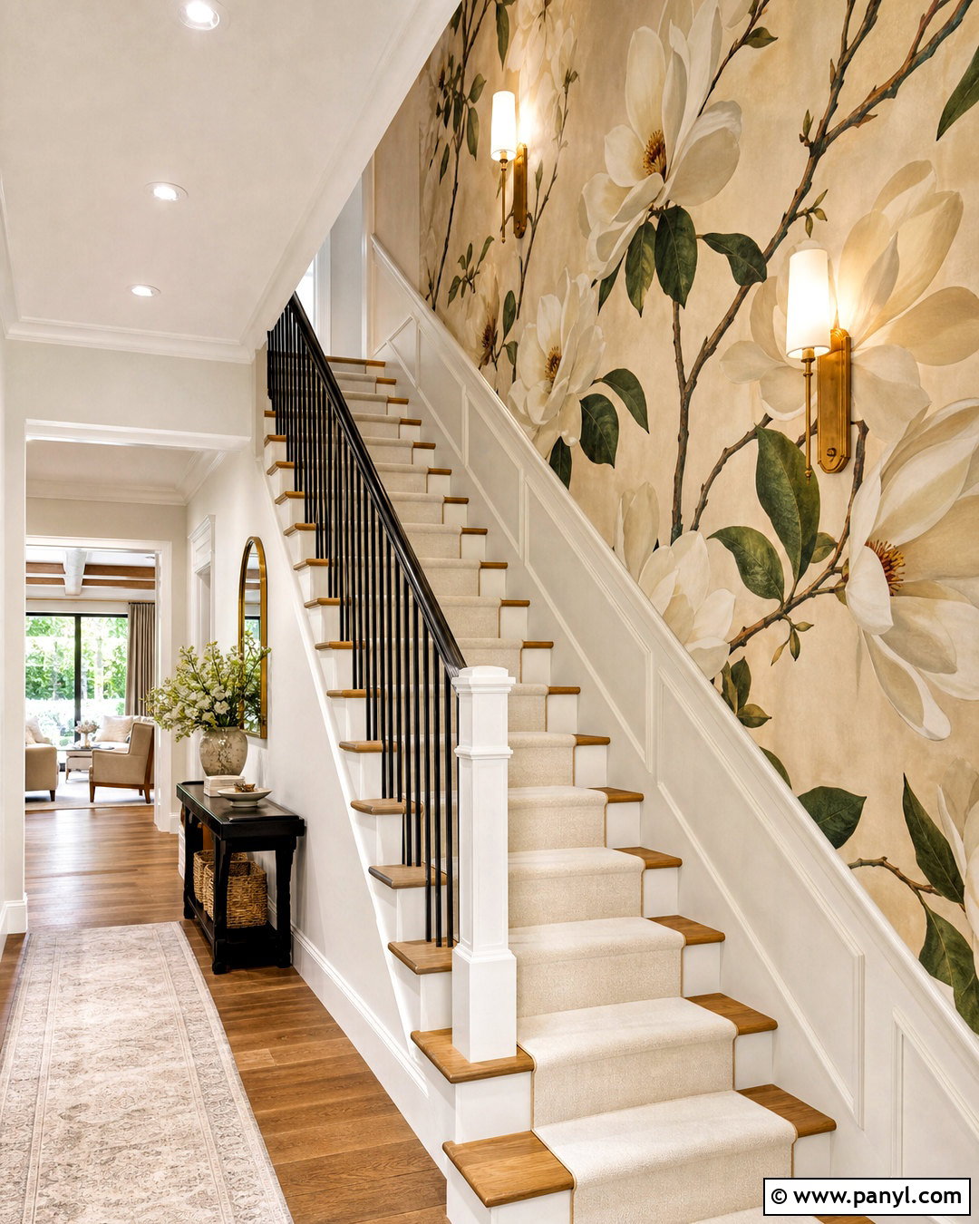 Magnolia Floral Wall Mural Staircase - 20 floral wall mural ideas