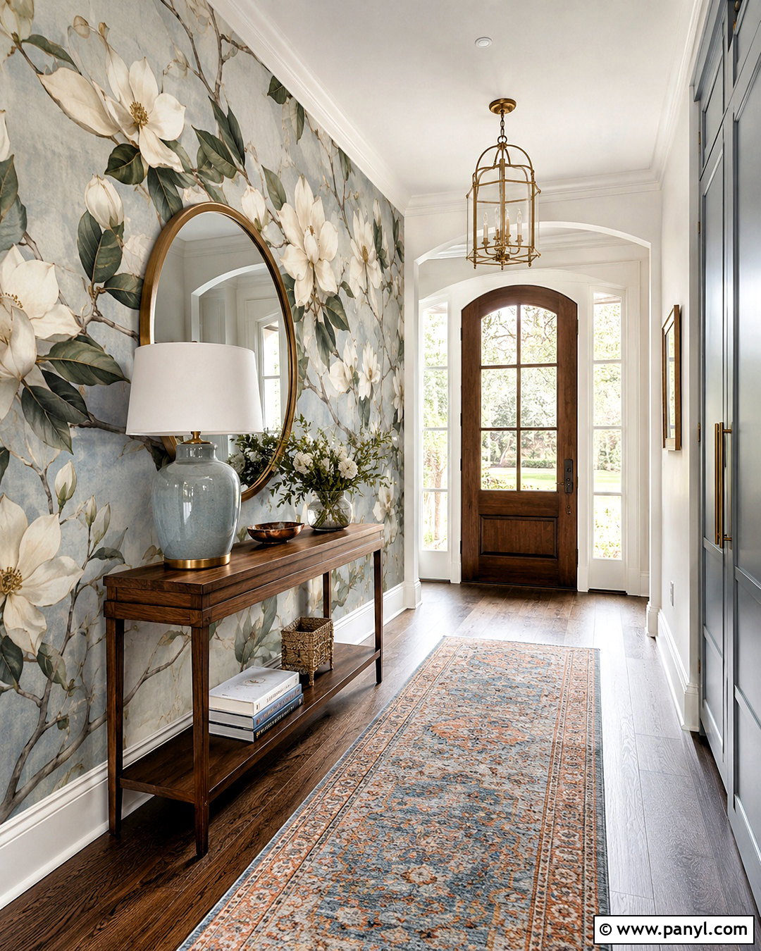 Magnolia Floral Wallpaper Entryway - 20 large floral wallpaper ideas