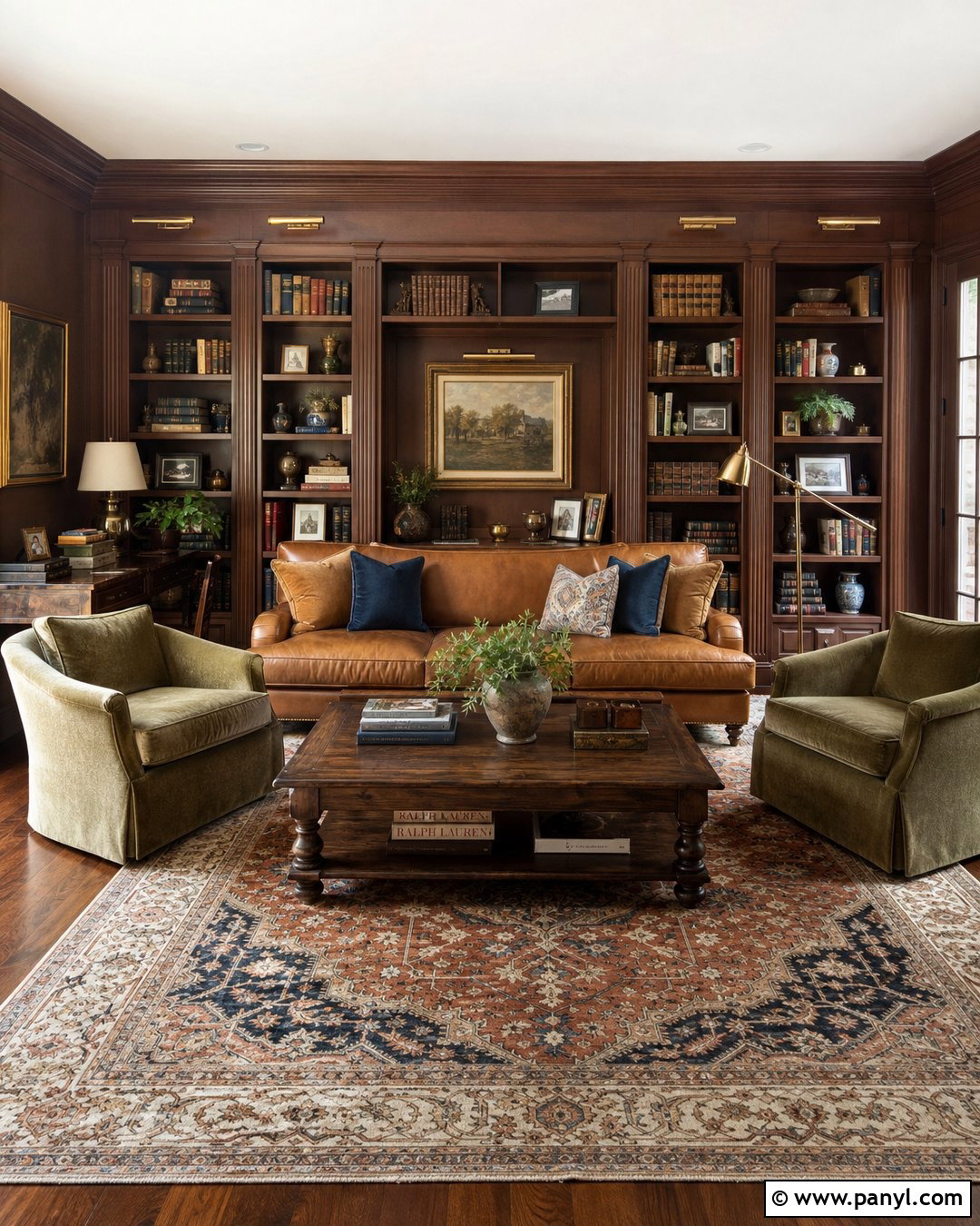 Mahogany Brown Library Walls - 35 Brown Wall Color Ideas