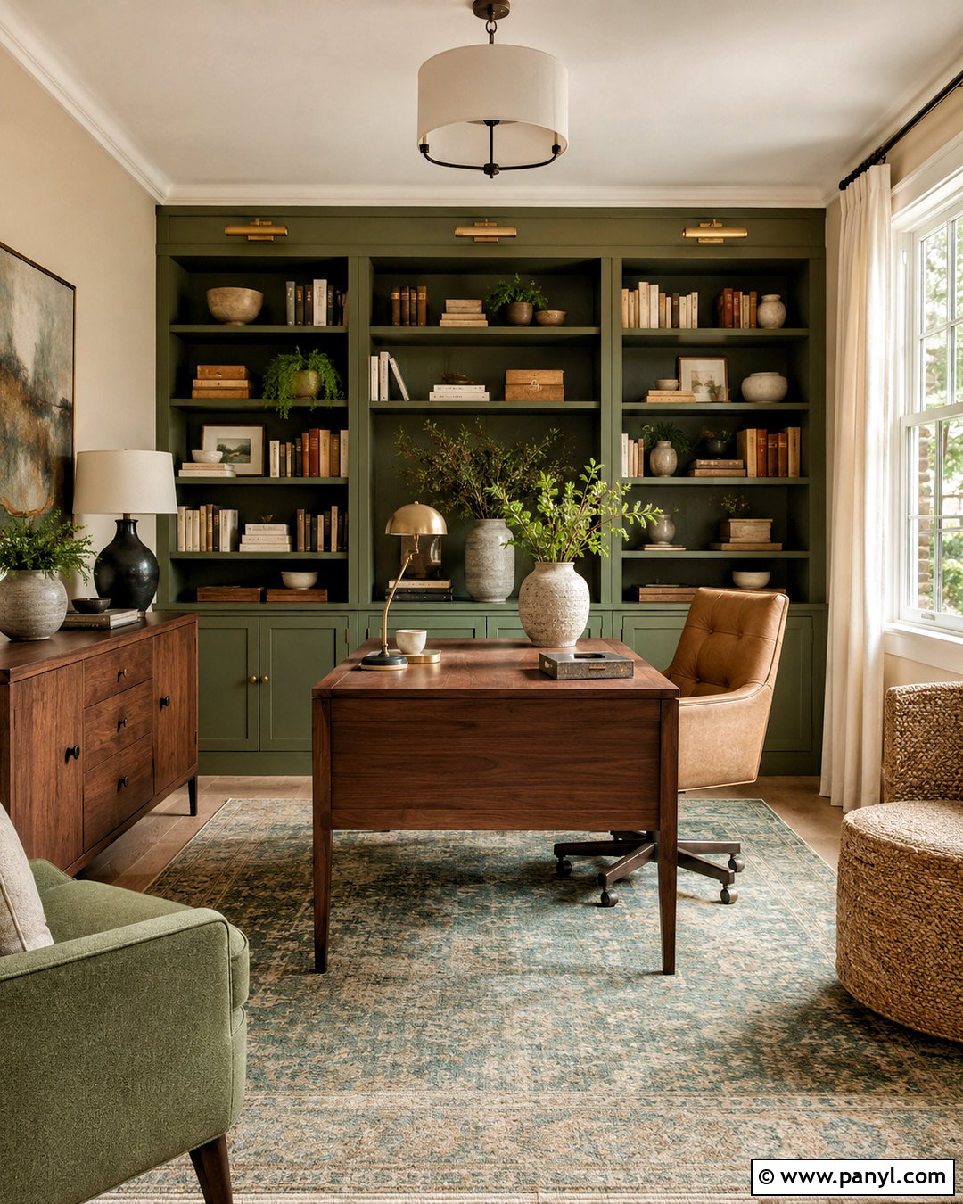 Maison Blanche Home Office With Green Built-Ins - 20 maison blanche sherwin williams ideas