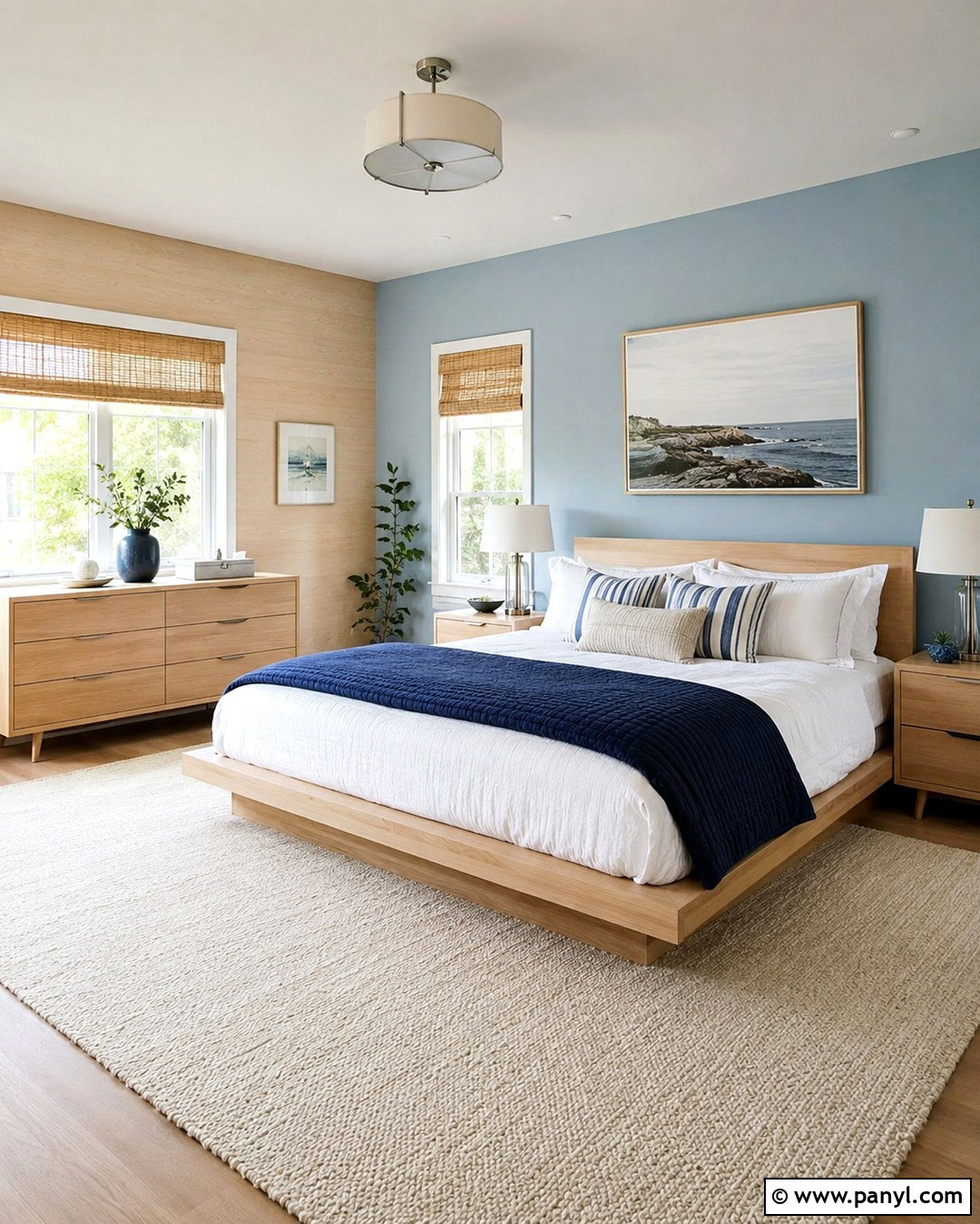 Maple And Soft Blue Walls - 20 Wood And Wall Color Combination Ideas