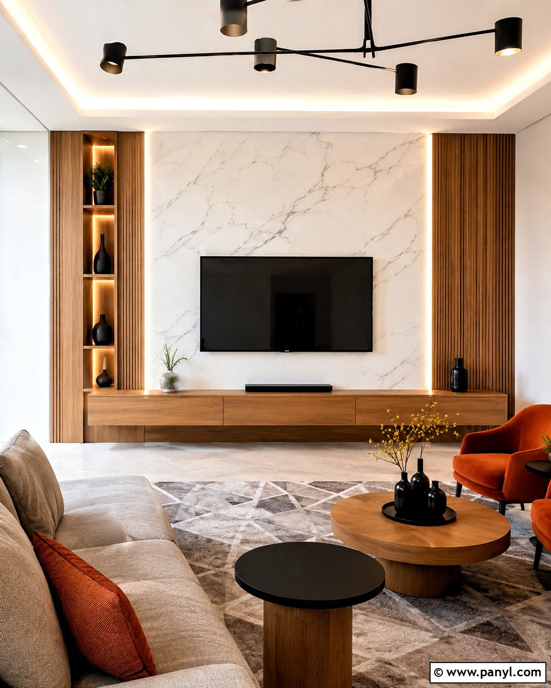 Marble And Wood TV Feature Wall - 20 marble tv feature wall ideas