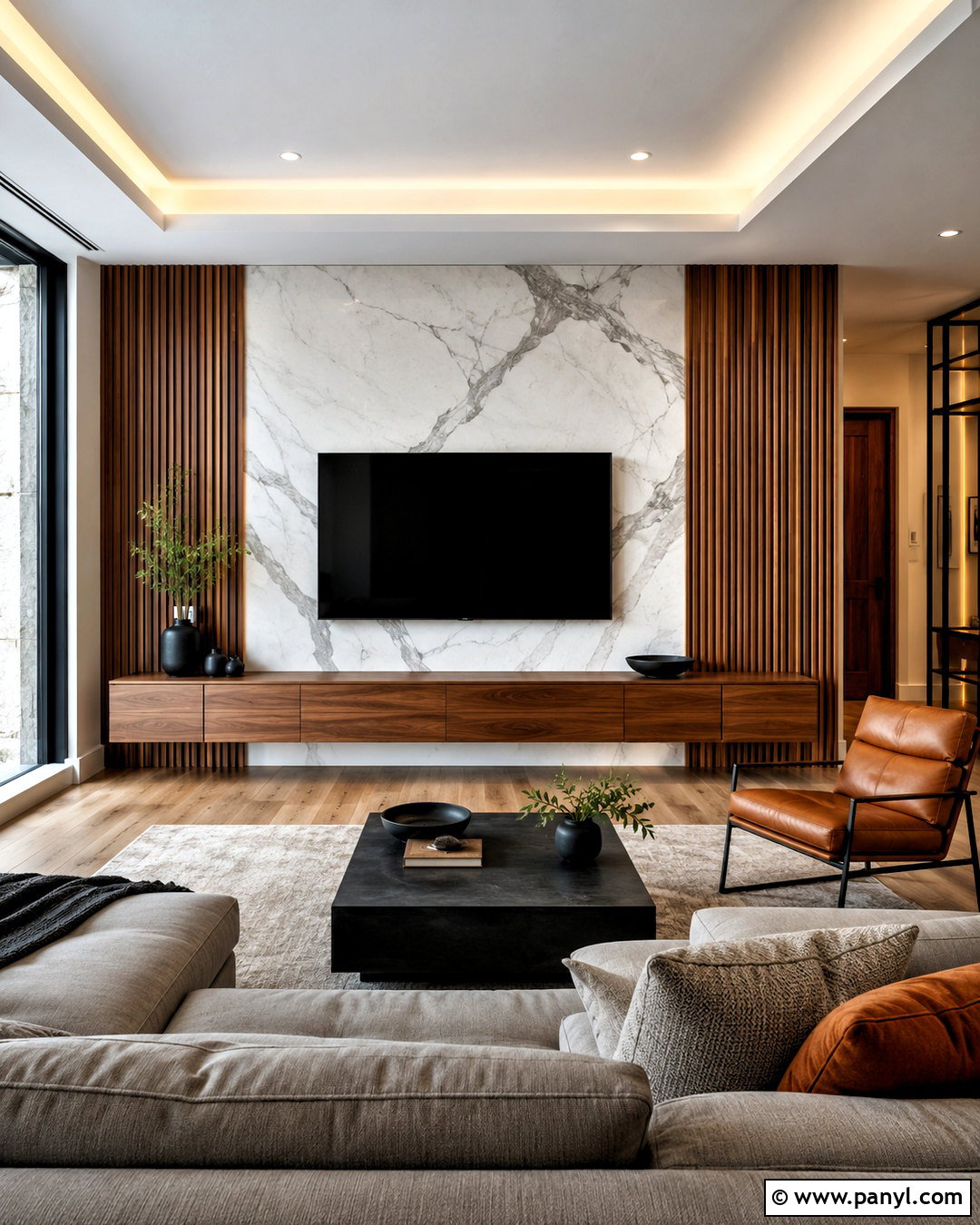 Marble And Wood TV Wall - 20 marble wall design luxury ideas