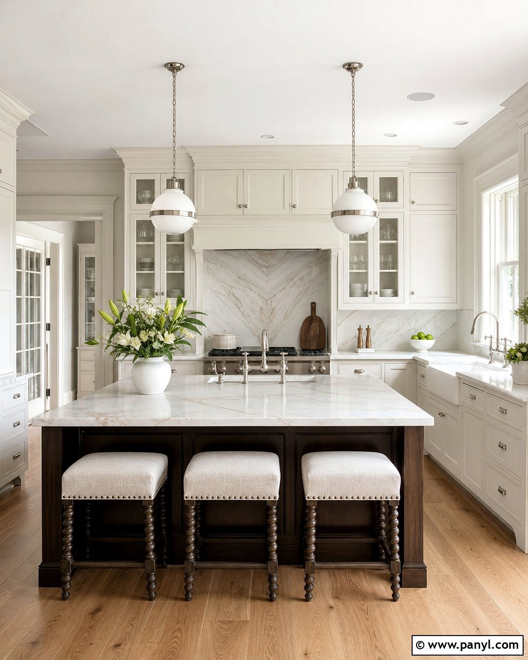 Marble Backsplash With Alabaster Walls And White Cabinets - 25 Alabaster Walls With White Cabinets