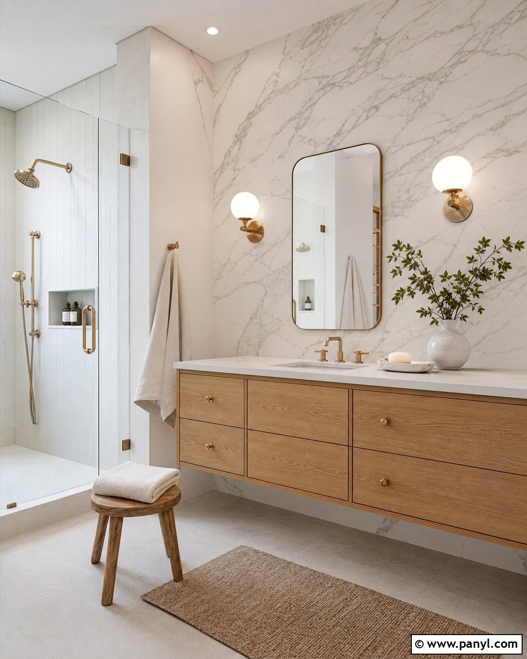 Marble Contrast Wall Bathroom - 30 Contrast Wall Ideas