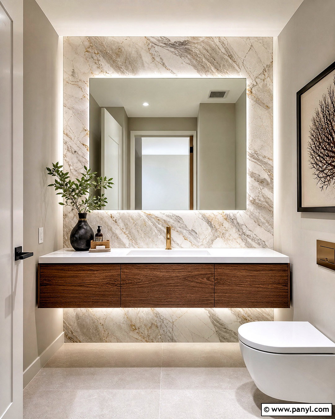 Marble Slab Half Bath Accent Wall - 20 half bath accent wall ideas