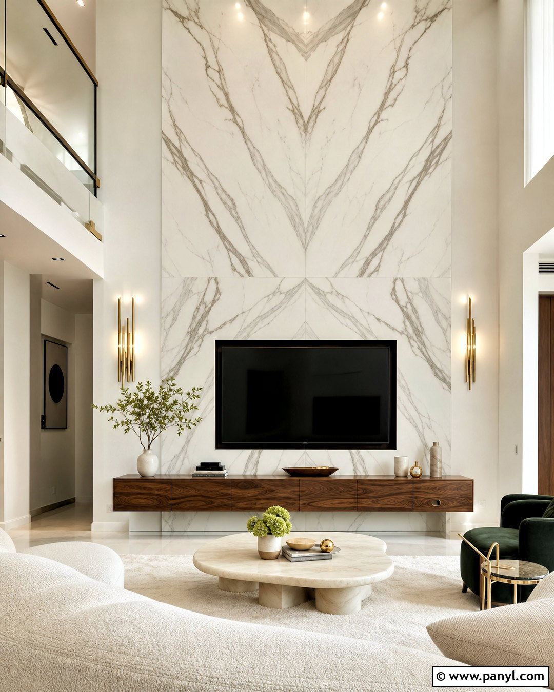 Marble Slab TV Wall - 20 high ceiling tv wall ideas