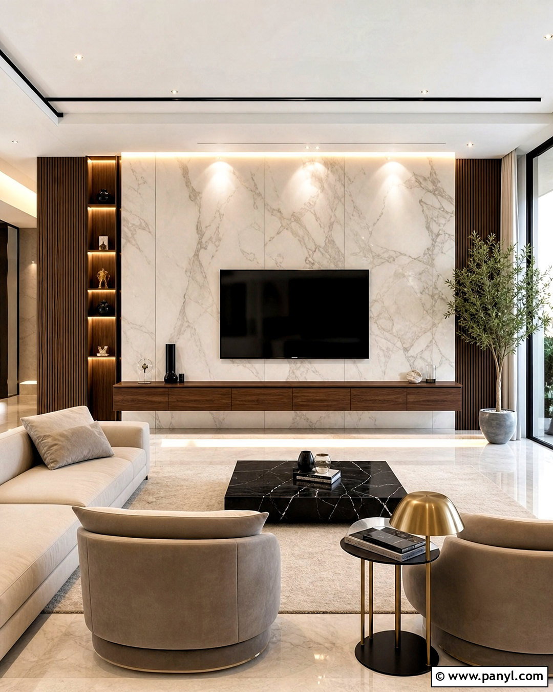 Marble TV Accent Wall - 20 accent walls in living room with tv ideas
