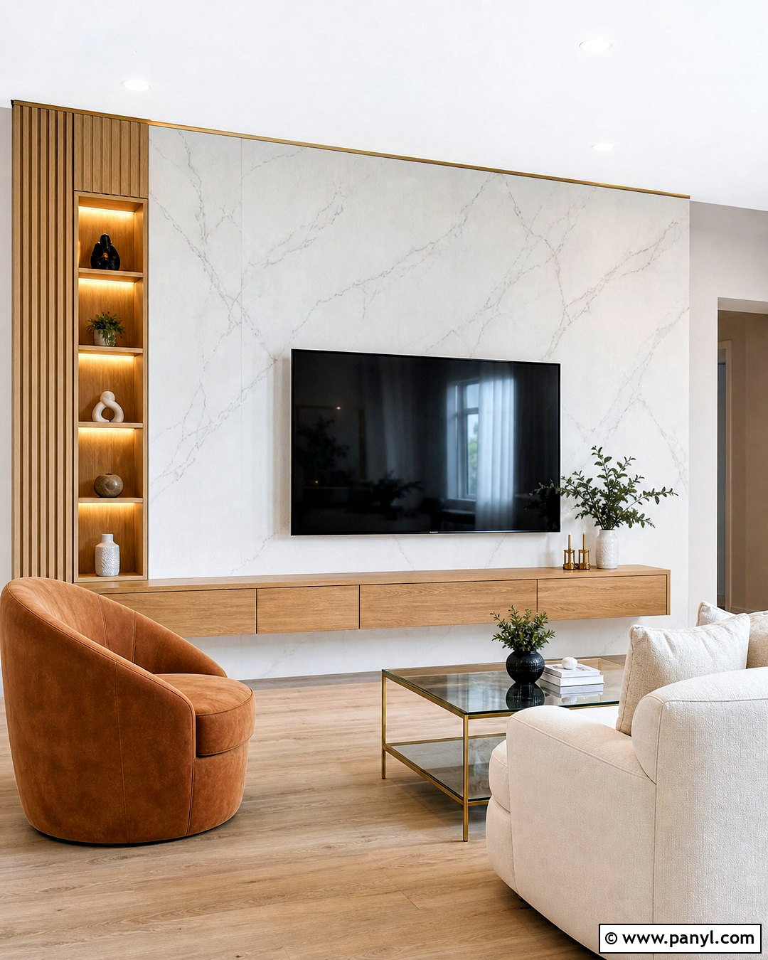 Marble TV Unit With Oak Cabinets - 20 tv unit design modern ideas