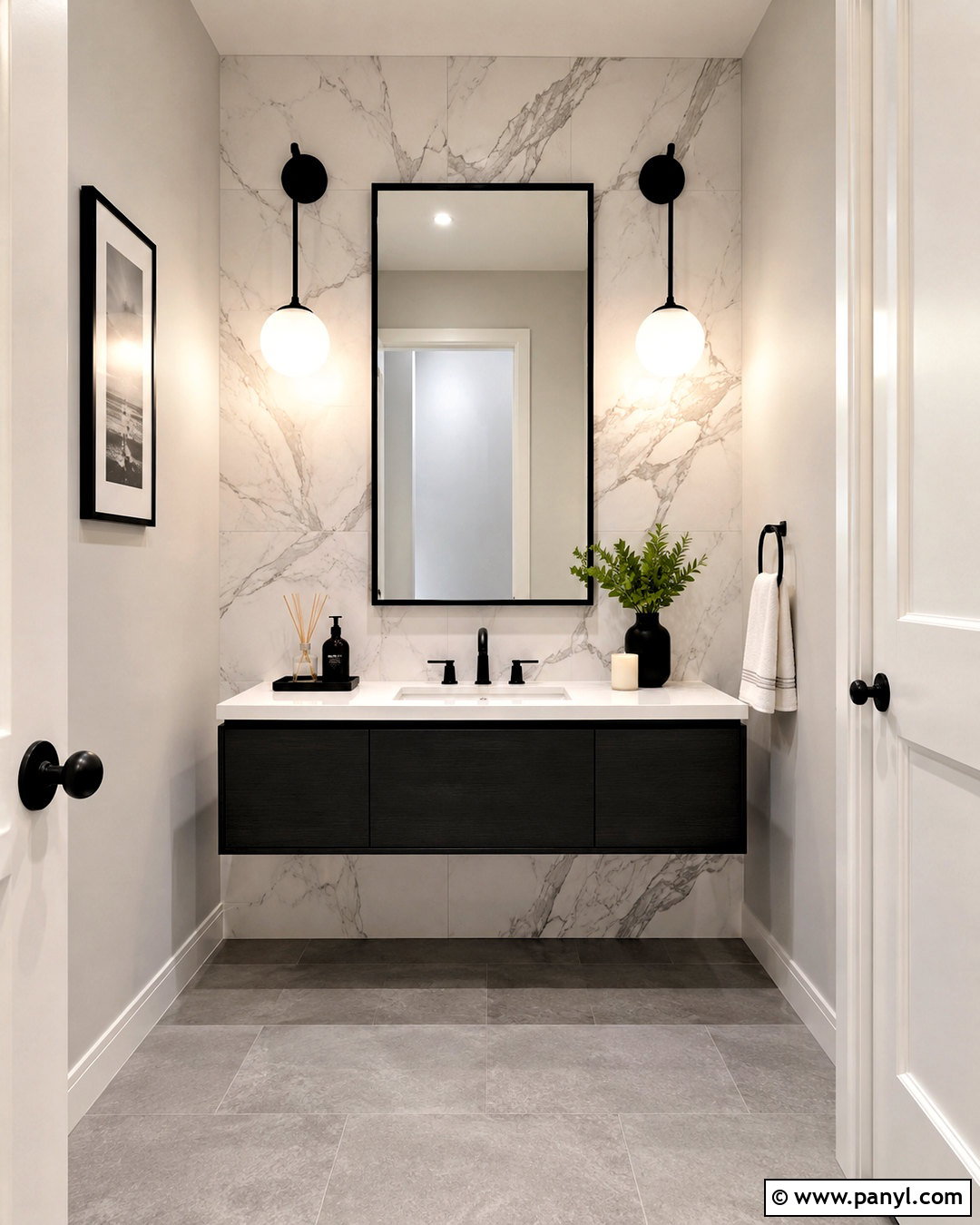 Marble Tile Powder Room Accent Wall - 20 powder room accent wall ideas