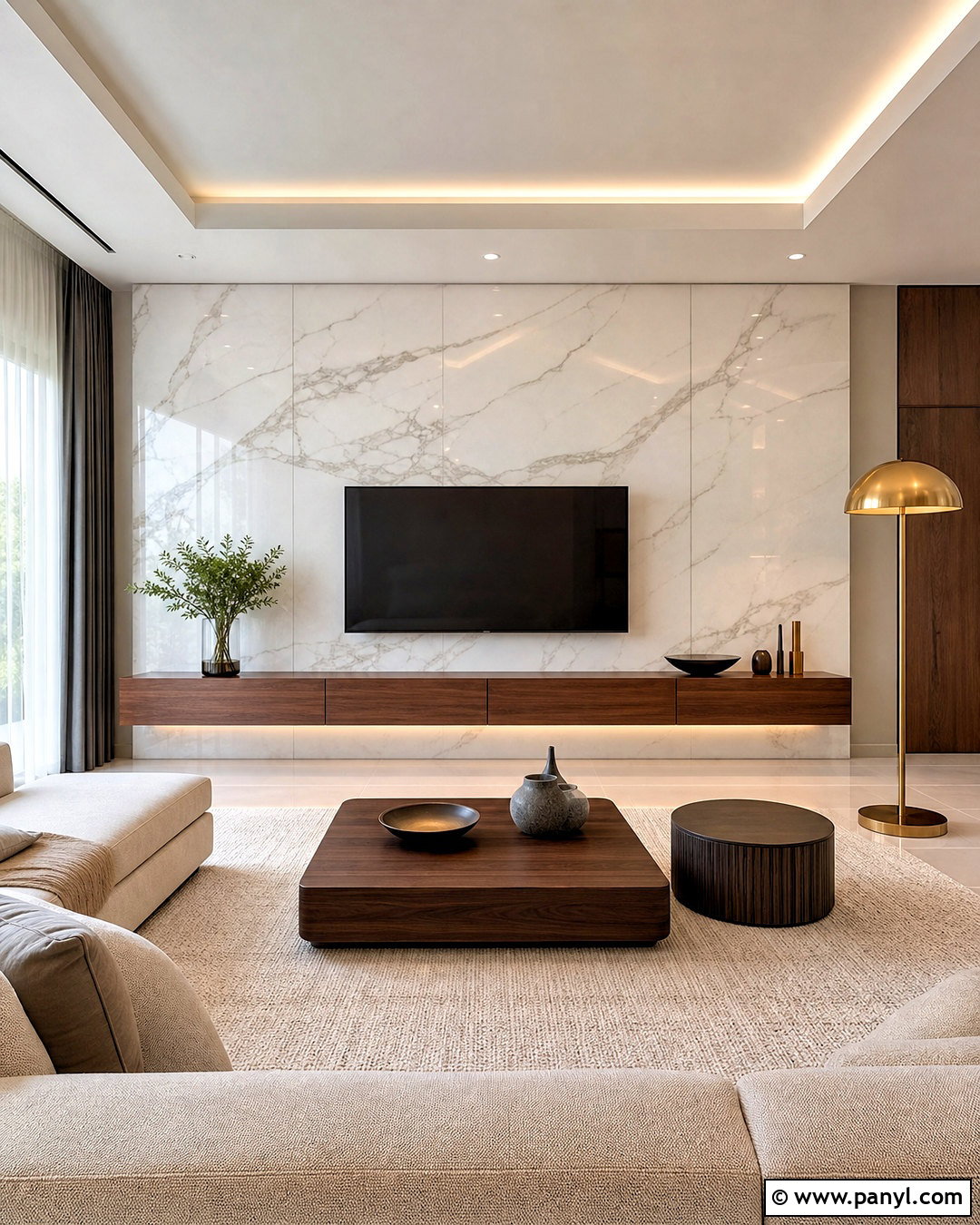 Marble Tile TV Accent Wall - 20 behind tv accent wall ideas