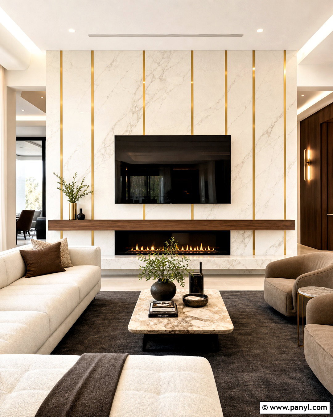 Marble Wall Panels With Gold Divider Strips - 20 golden strips on wall ideas