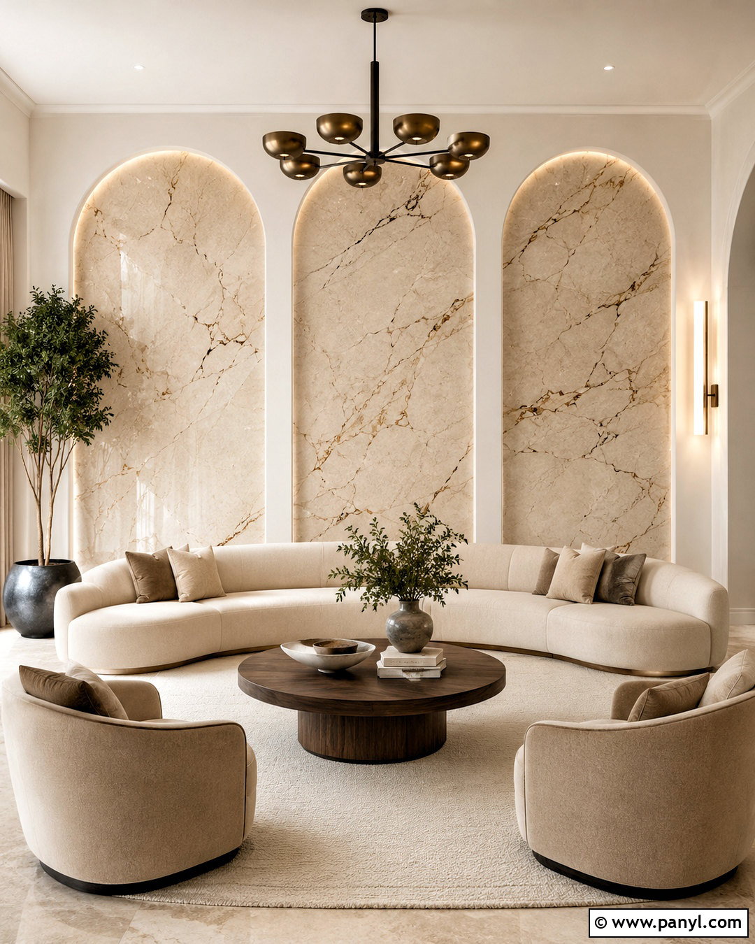 Marble Wall With Arched Panels - 20 marble wall living room ideas