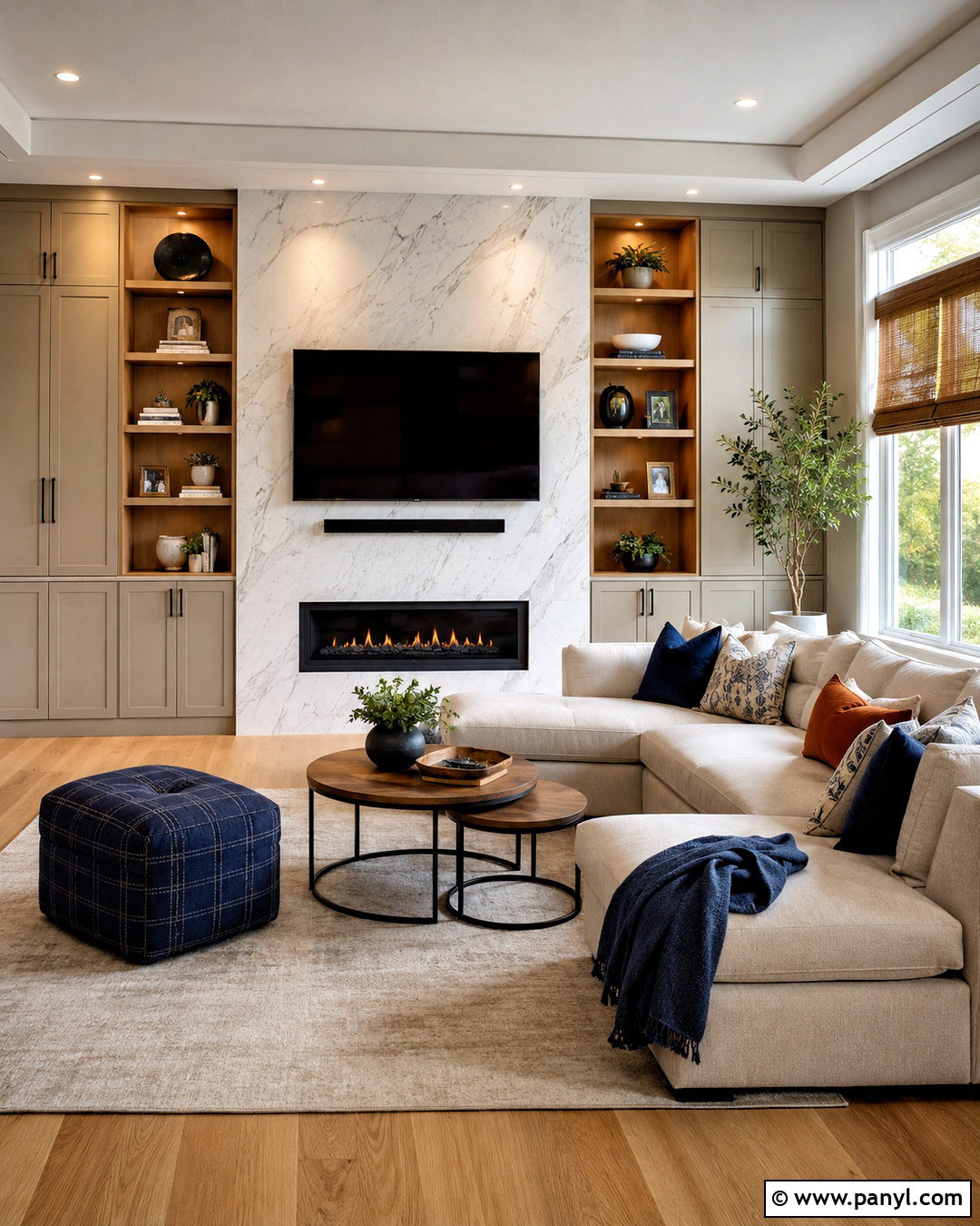 Marble Wall With Built-In Cabinets - 20 marble wall living room ideas