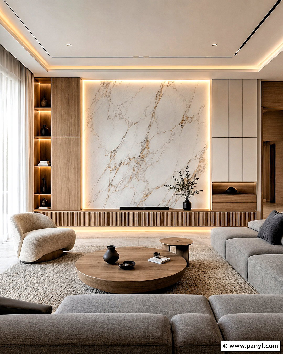 Marble Wall With Hidden Storage - 20 marble wall living room ideas
