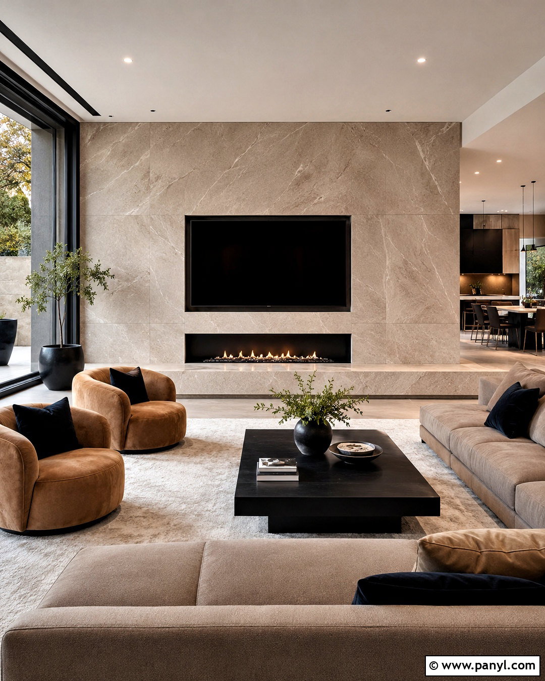 Marble Wall With Linear Fireplace - 20 marble wall living room ideas