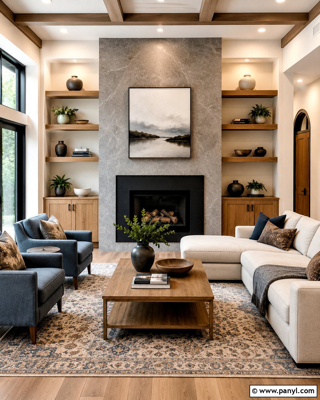 Marble Wall With Open Shelving - 20 marble wall living room ideas