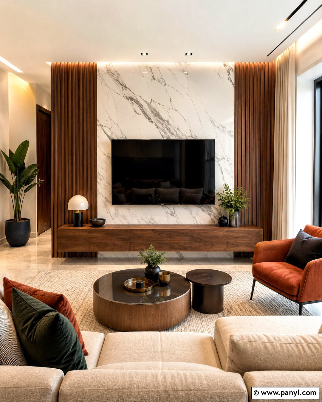 Marble Wall With Wood Panels - 20 marble wall living room ideas