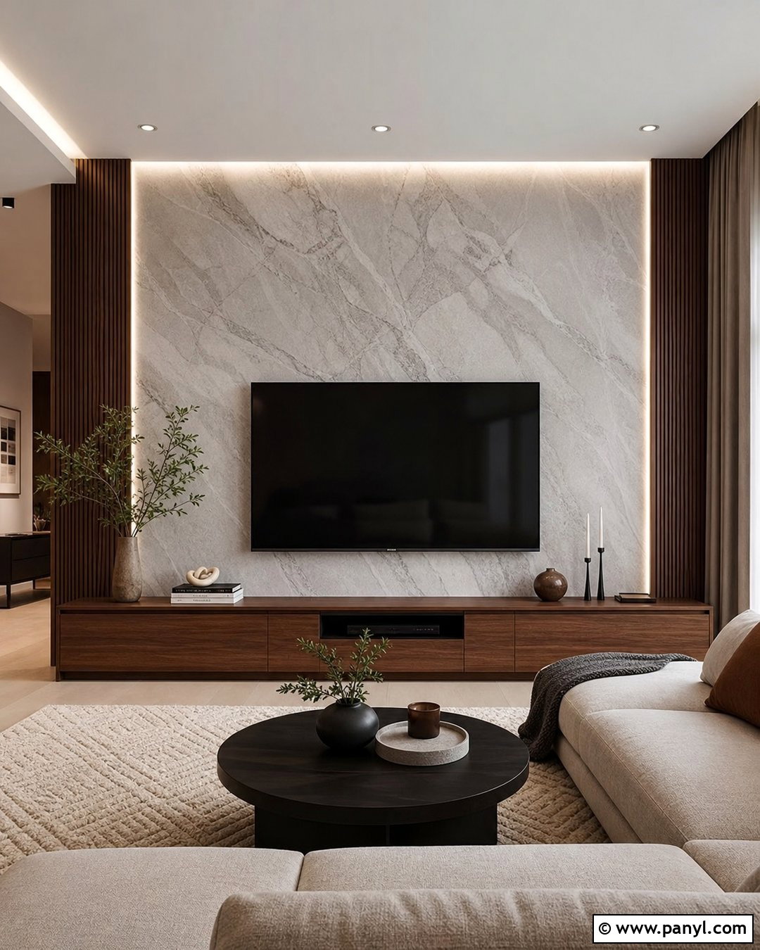 Marble Wallpaper TV Wall - 30 Marble Wallpaper Living Room Ideas