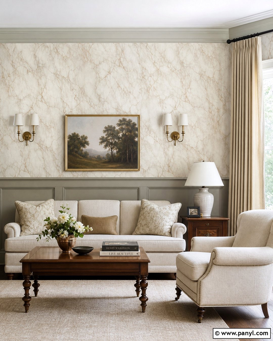 Marble Wallpaper With Wall Molding - 30 Marble Wallpaper Living Room Ideas