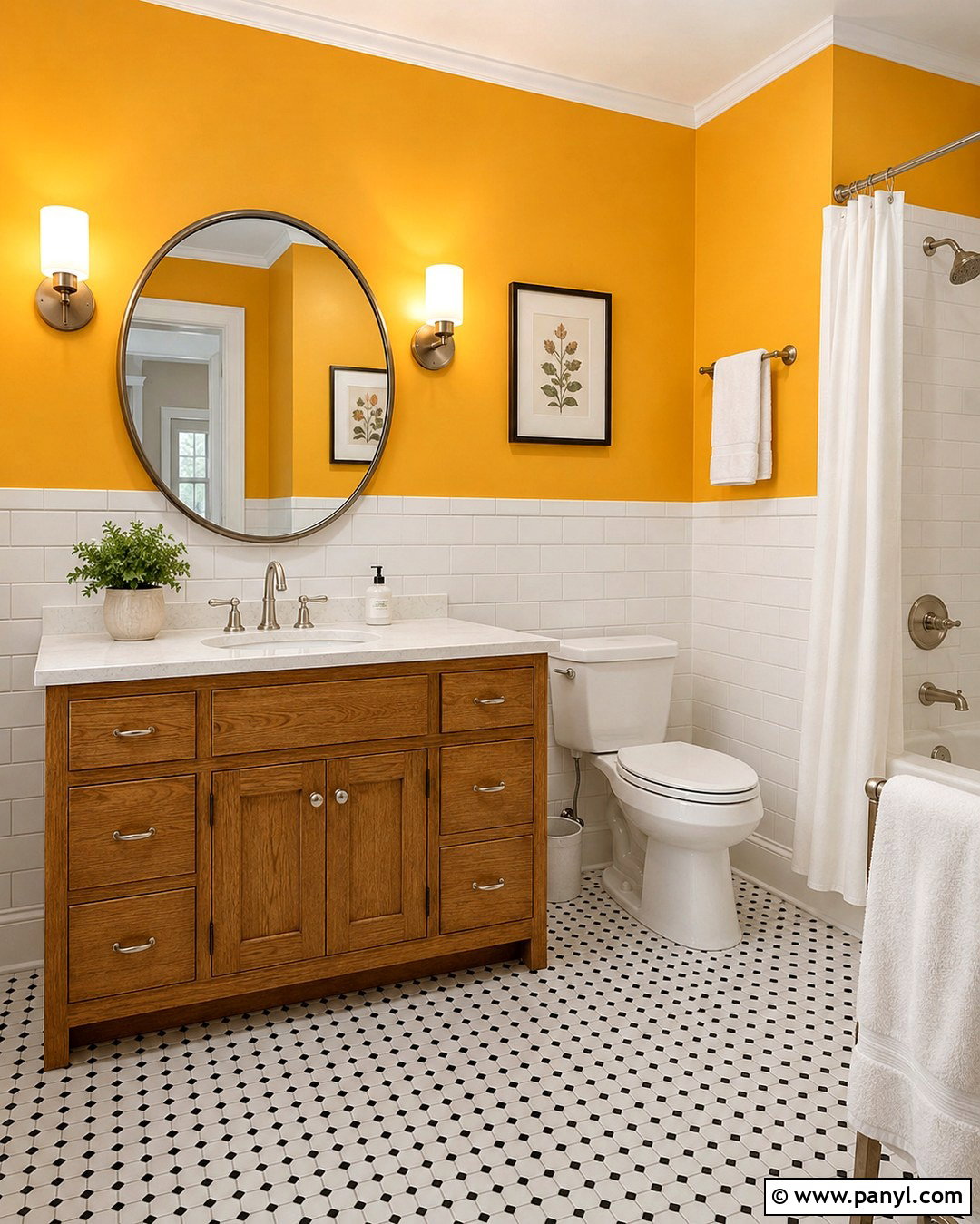 Marigold Bathroom With White Tile - 20 Marigold Wall Paint Ideas
