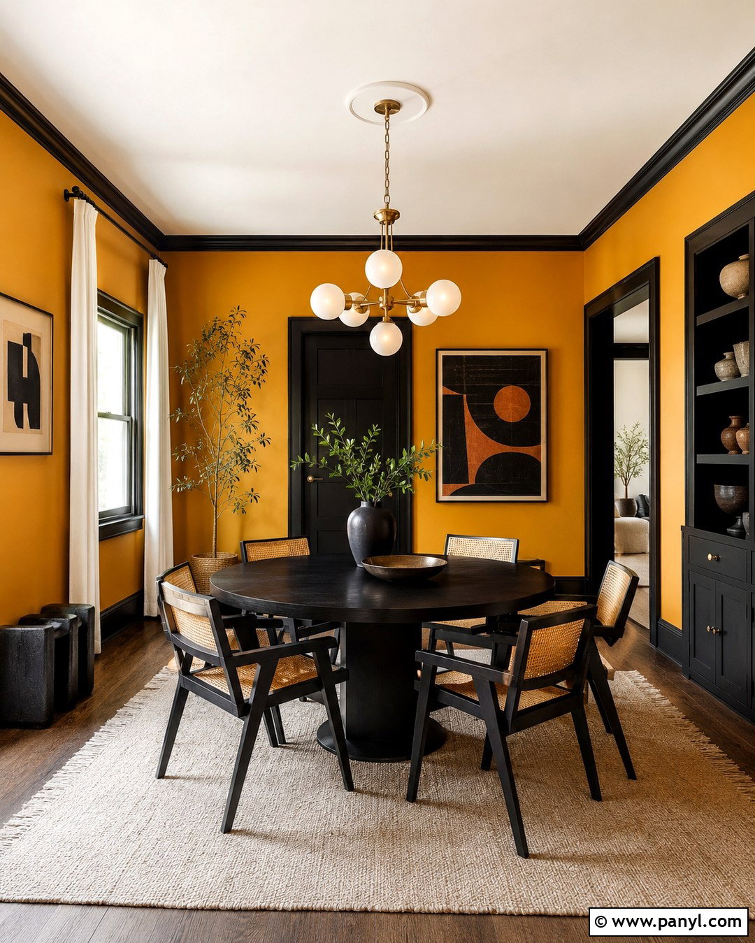 Marigold Dining Room With Black Trim - 20 Marigold Wall Paint Ideas