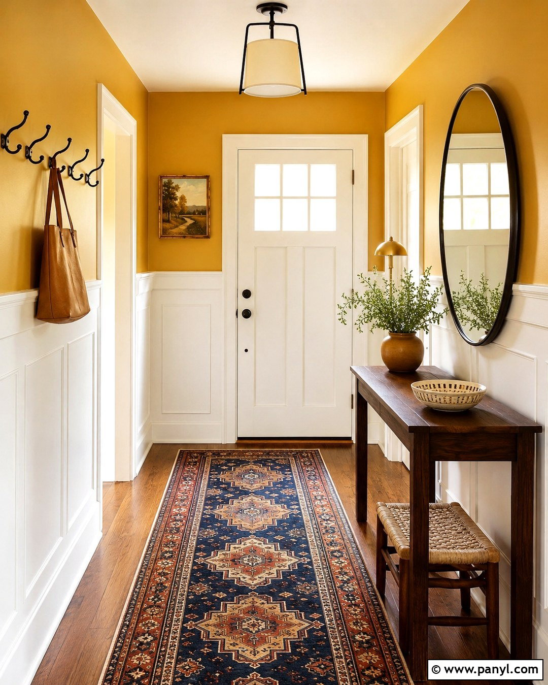 Marigold Entryway With White Wainscoting - 20 Marigold Wall Paint Ideas