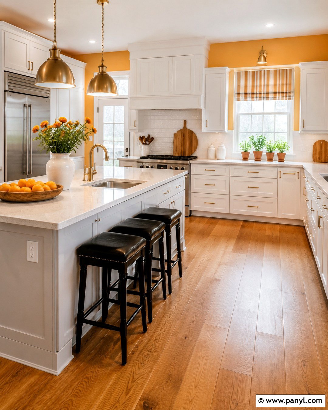 Marigold Kitchen With White Cabinets - 20 Marigold Wall Paint Ideas