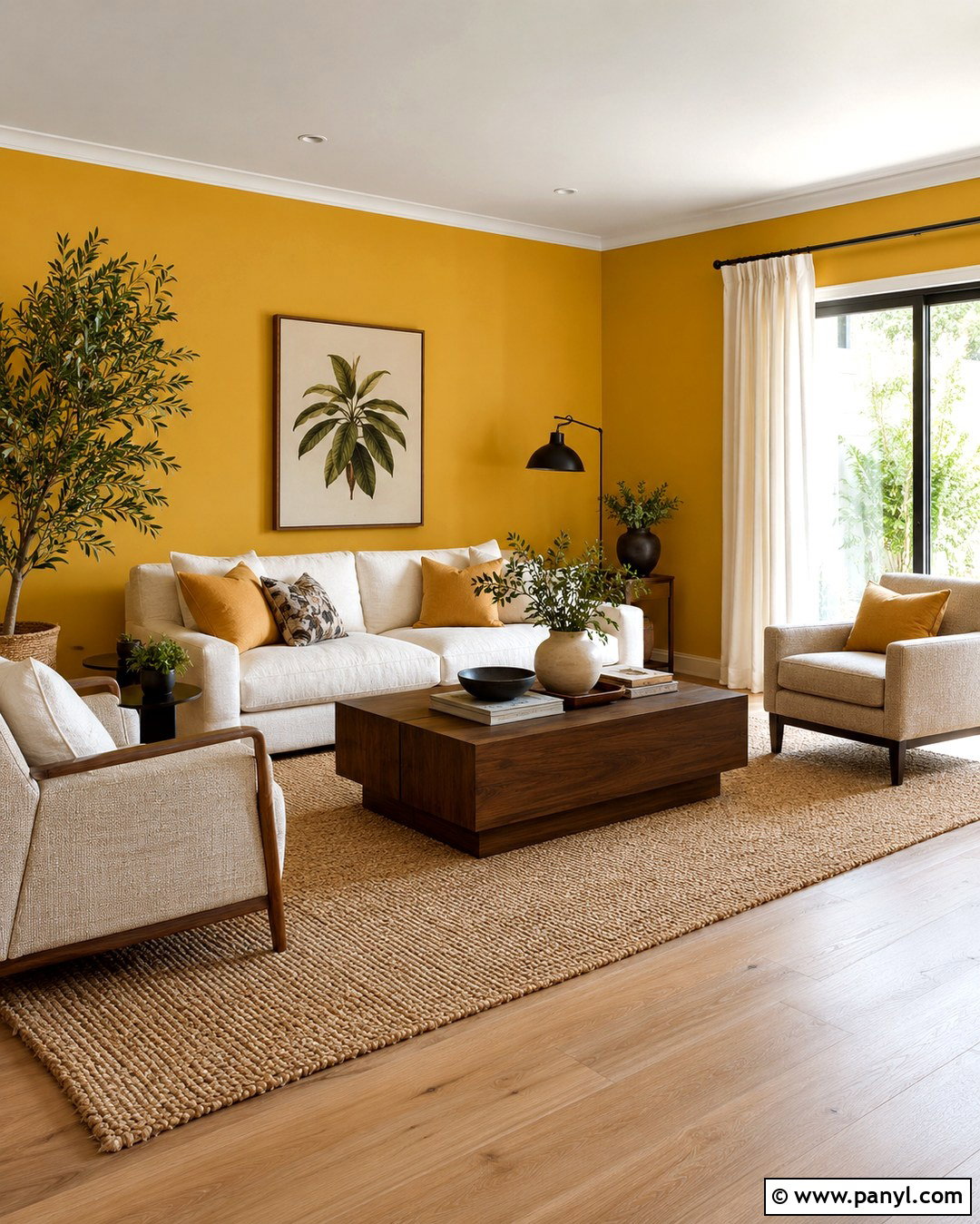 Marigold Living Room With Cream Sofa - 20 Marigold Wall Paint Ideas