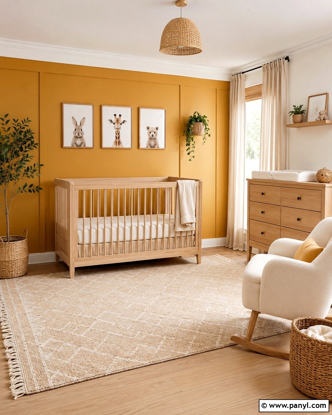 Marigold Nursery With Natural Wood - 20 Marigold Wall Paint Ideas