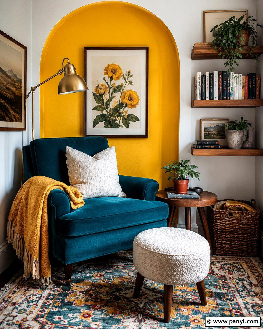 Marigold Reading Nook With Teal Chair - 20 Marigold Wall Paint Ideas