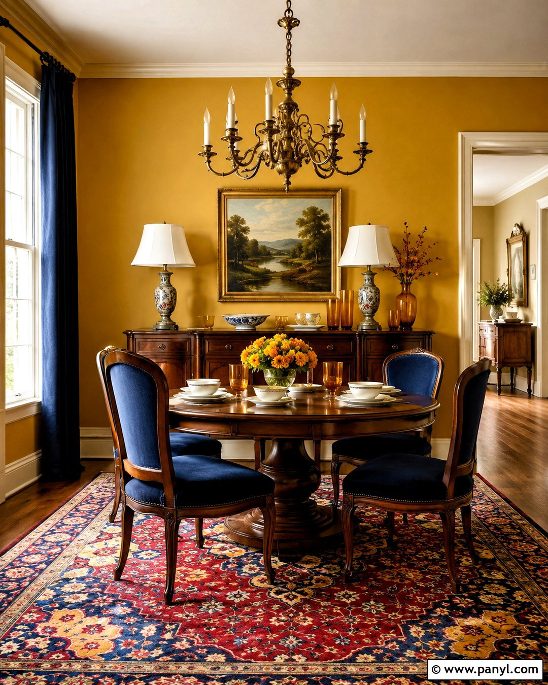 Marigold Yellow Wall Vintage Dining Room - 20 Yellow Wall Vintage Style Ideas
