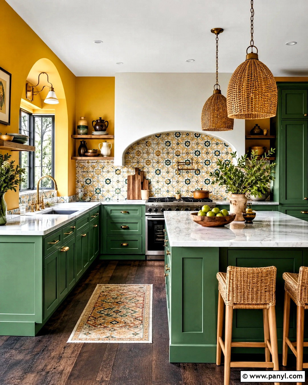 Marigold Yellow Walls With Jade Green Cabinets - 20 Yellow Wall Green Cabinets