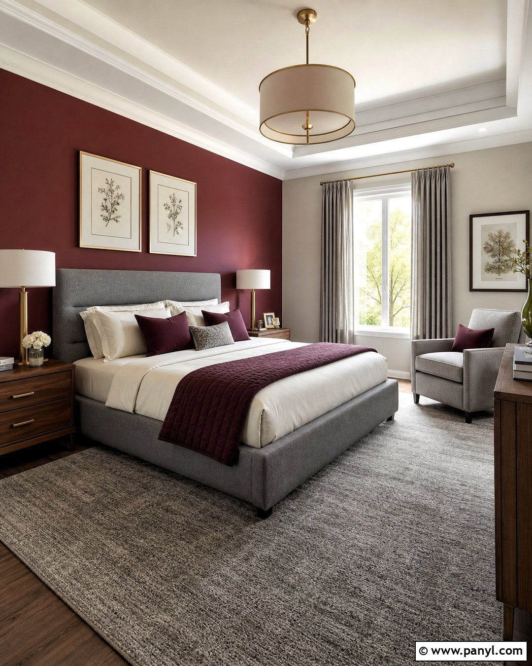 Maroon Accent Wall With Grey Furniture - 20 grey and maroon bedroom ideas