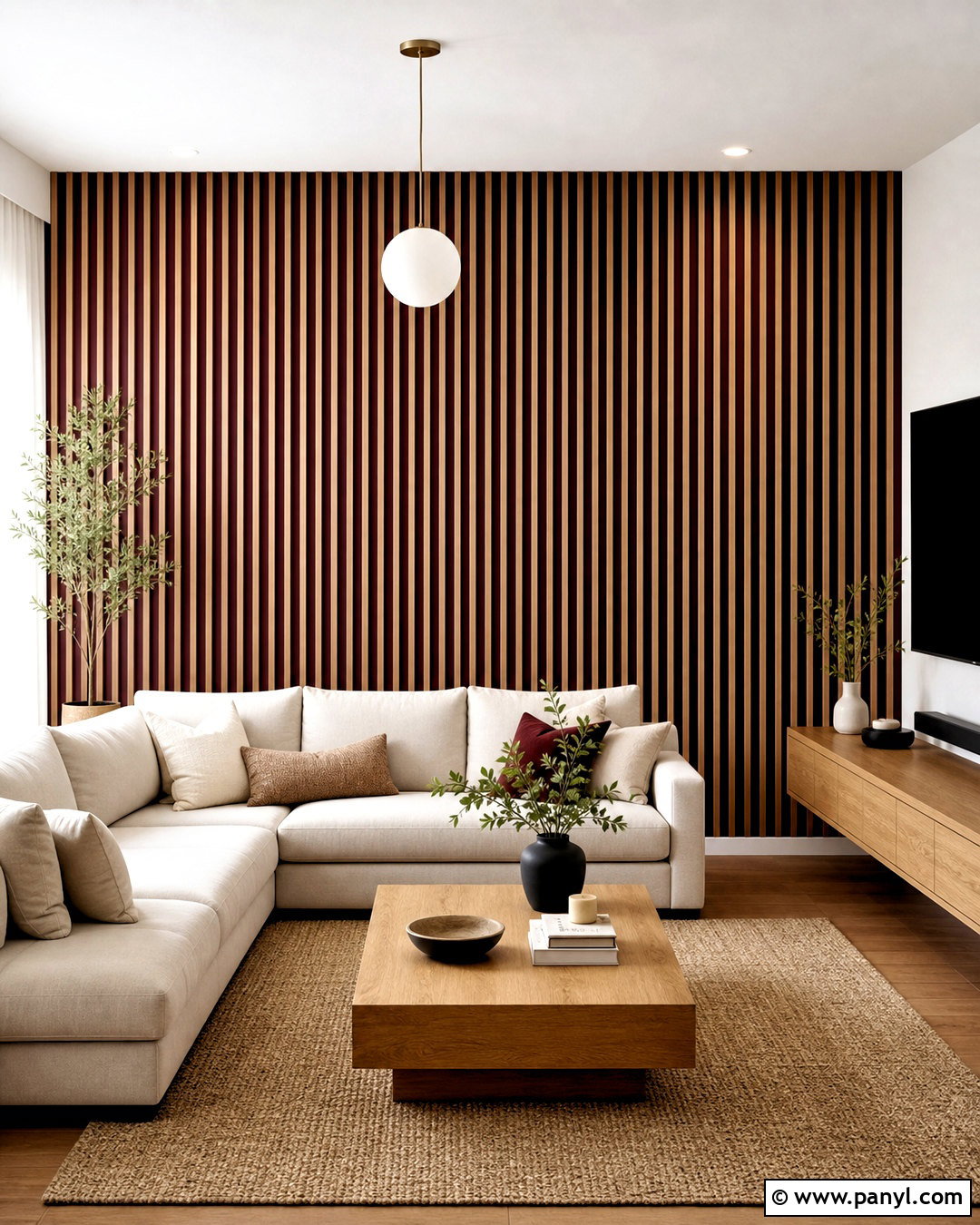 Maroon Accent Wall With Wood Slats - 20 maroon accent wall ideas