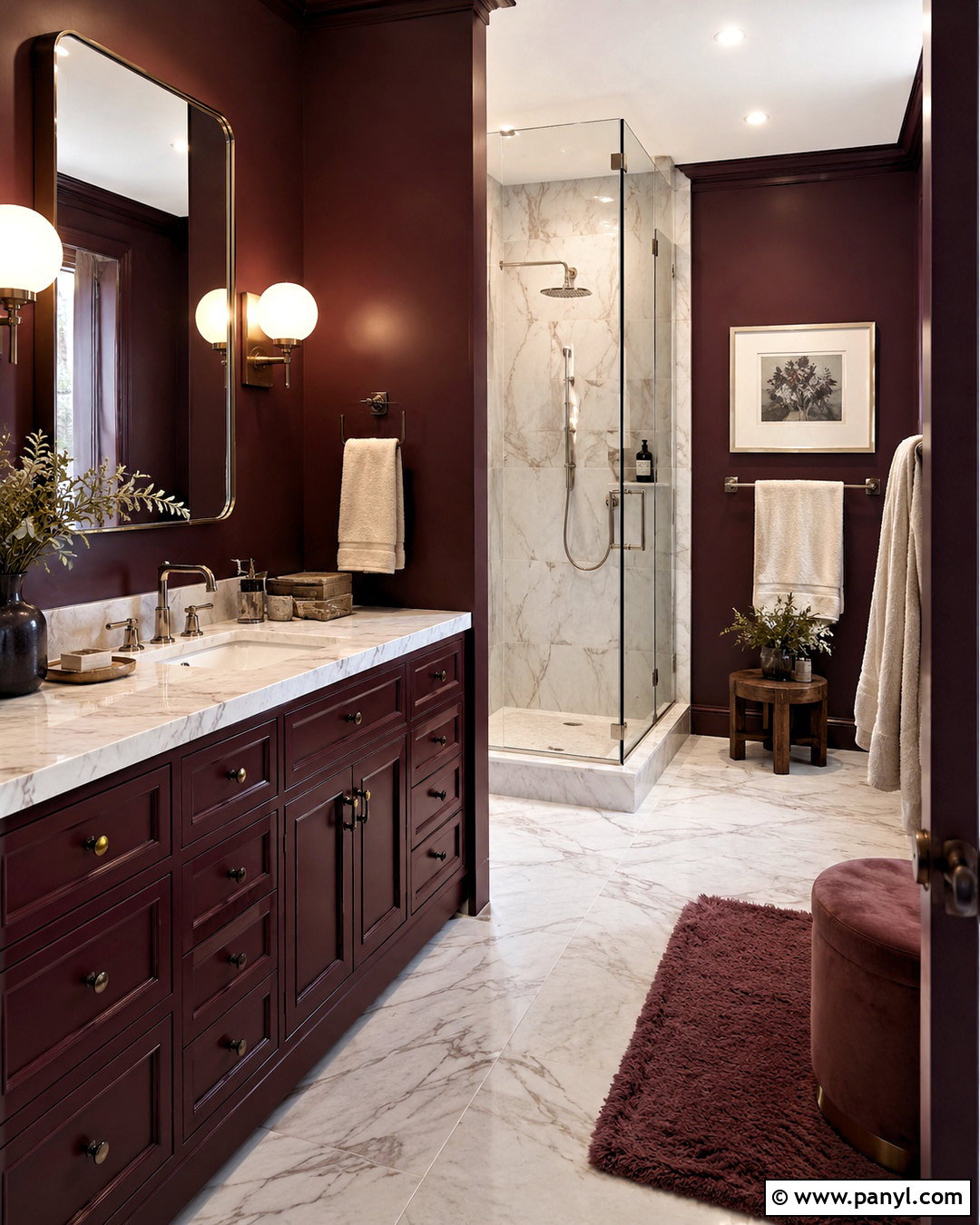 Maroon Bathroom With White Marble - 20 maroon interior ideas