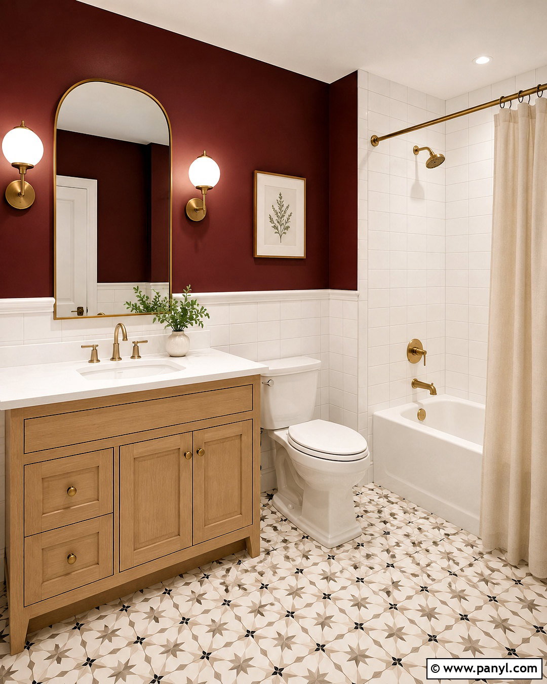 Maroon Bathroom With White Tile - 40 Maroon Walls