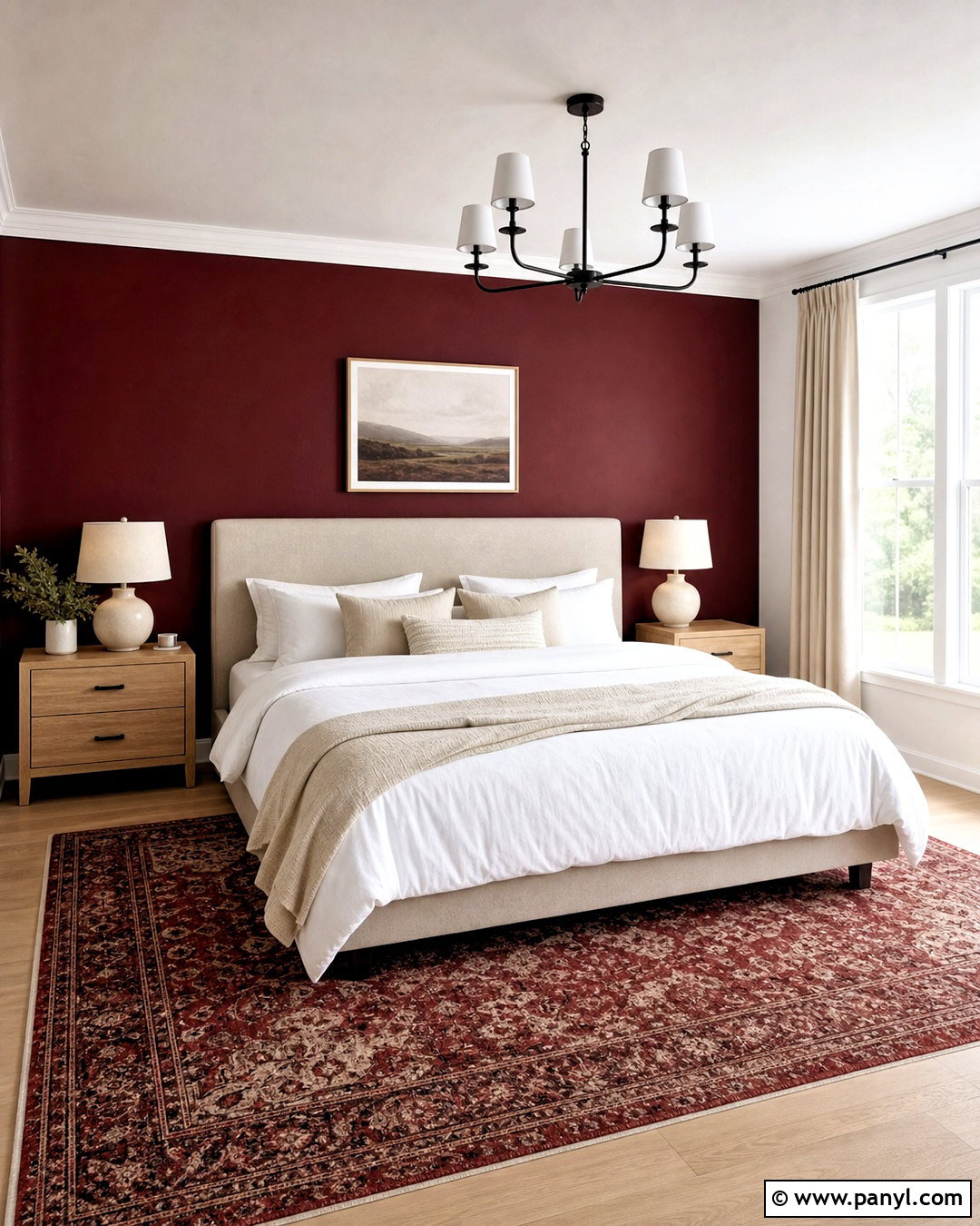 Maroon Bedroom Accent Wall With White Bedding - 20 maroon accent wall ideas