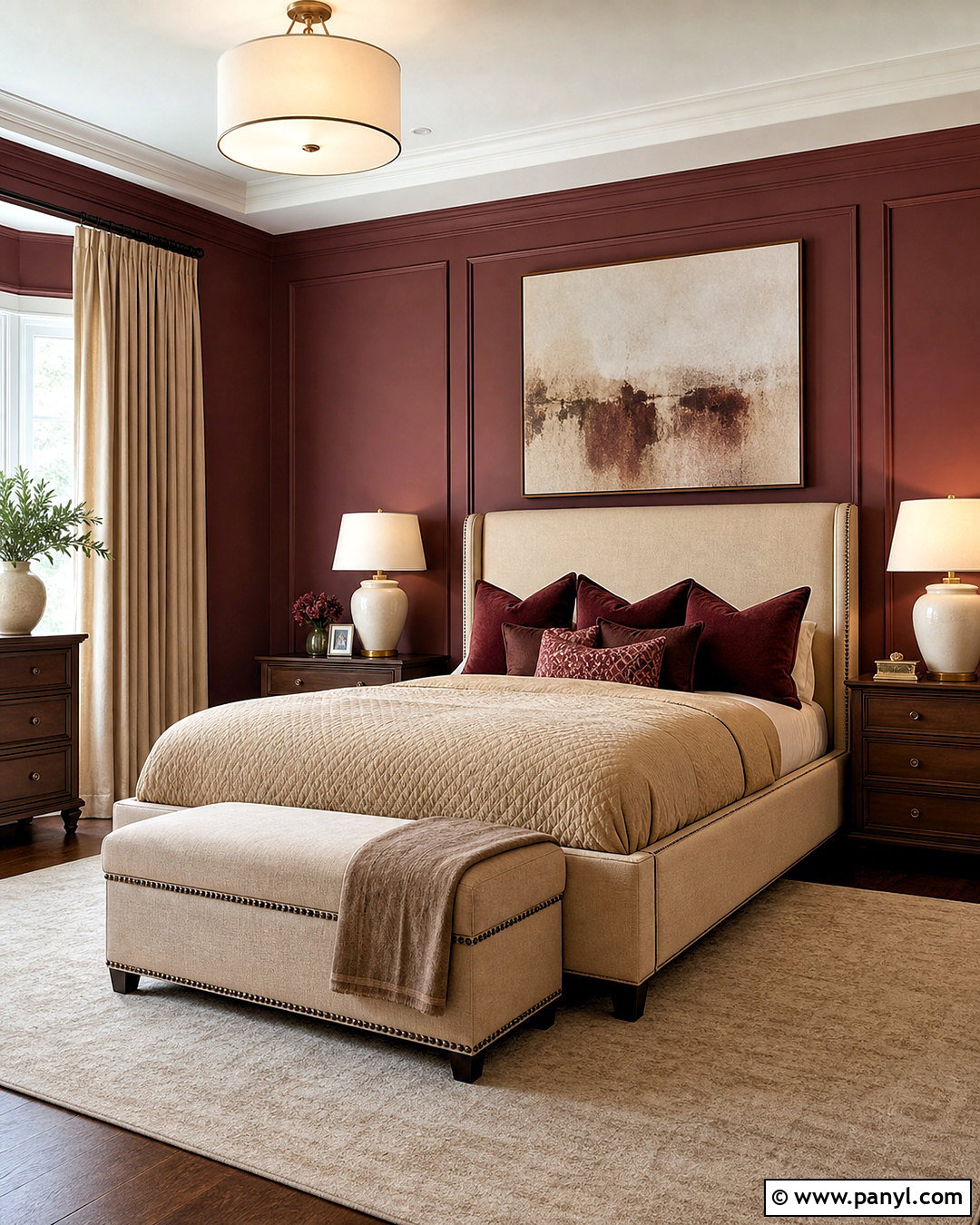 Maroon Bedroom With Beige Furniture - 20 maroon walls bedroom ideas